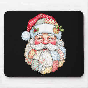 Patchwork Santa Claus Face Preppy Girly Christmas Mouse Pad