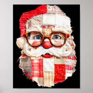 Patchwork Santa Claus Face Preppy Girly Christmas  Poster