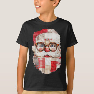 Patchwork Santa Claus Face Preppy Girly Christmas  T-Shirt