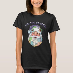 Patchwork Santa Claus Face Preppy Girly Christmas  T-Shirt
