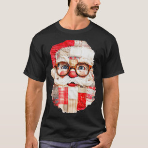 Patchwork Santa Claus Face Preppy Girly Christmas  T-Shirt