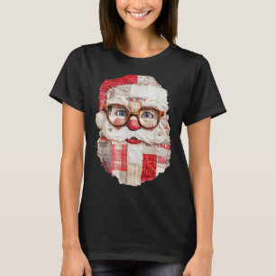 Patchwork Santa Claus Face Preppy Girly Christmas  T-Shirt