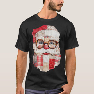 Patchwork Santa Claus Face Preppy Girly Christmas  T-Shirt