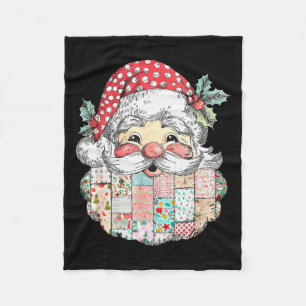 Patchwork Santa Claus Face Vintage Christmas Men W Fleece Blanket