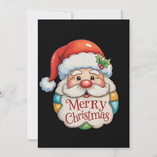 Patchwork Santa Merry Christmas Preppy Xmas Holiday Card (Front)