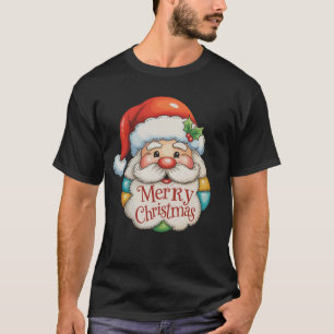Patchwork Santa Merry Christmas Preppy Xmas T-Shirt