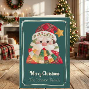 Patchwork Santa Plaid Christmas Holiday Card