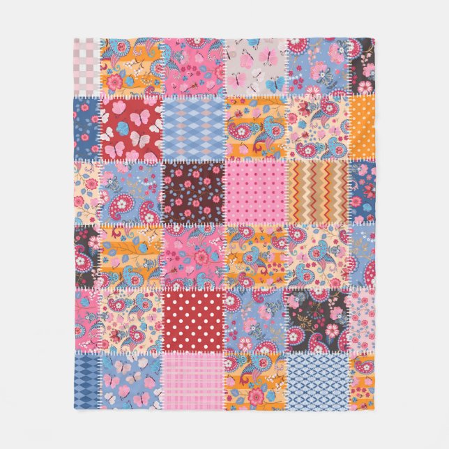 Patchwork seamless, cute fabric pattern. fleece blanket (Front)