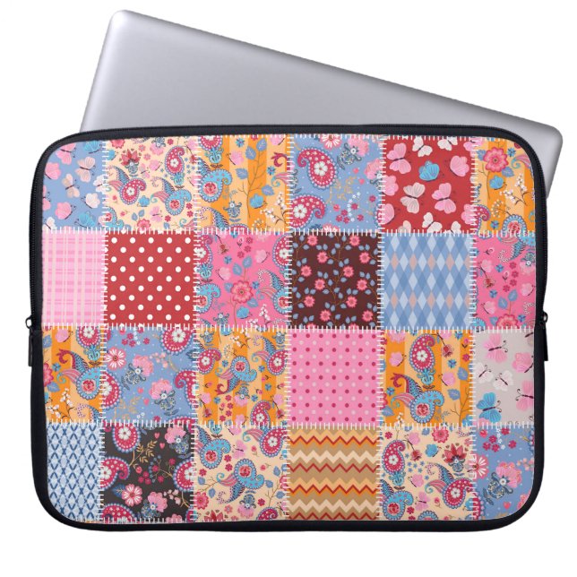 Patchwork seamless, cute fabric pattern. laptop sleeve (Front)