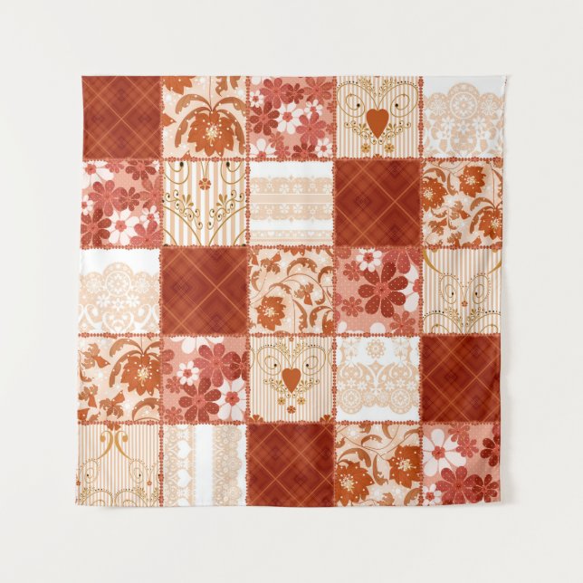 Patchwork seamless floral brown lace pattern backg tapestry (Front)