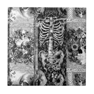 Patchwork, skull collage tile