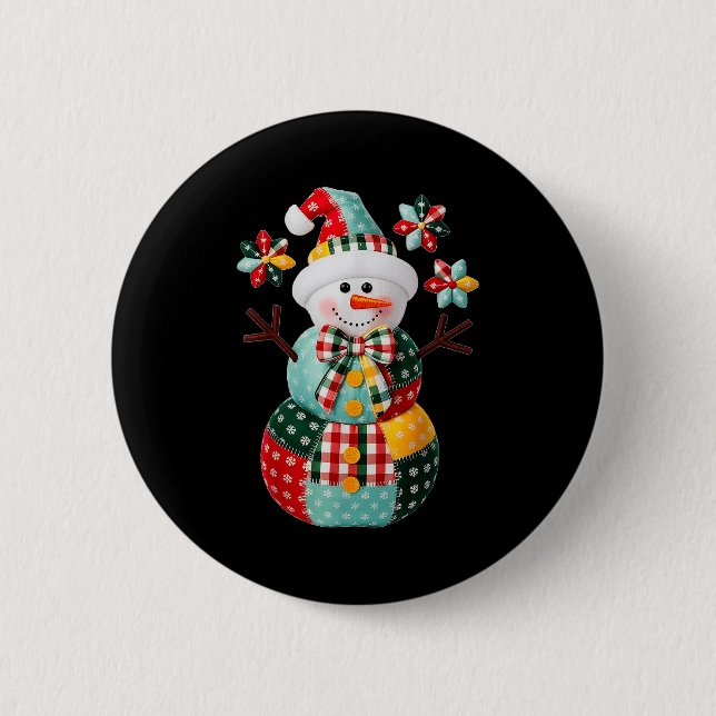 Patchwork Snowman Christmas Preppy Cute Xmas Men W 6 Cm Round Badge (Front)