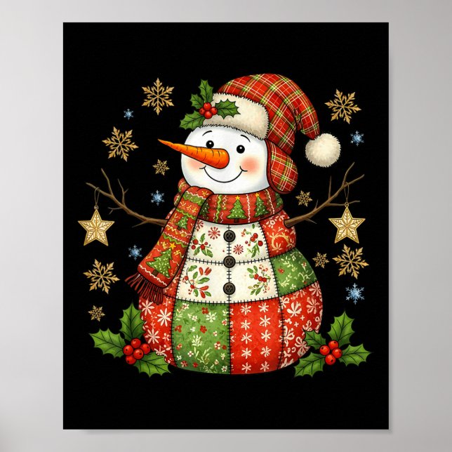Patchwork Snowman Preppy Girly Christmas Xmas Holi Poster (Front)