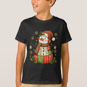 Patchwork Snowman Preppy Girly Christmas Xmas Holi T-Shirt