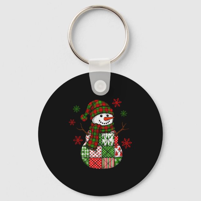 Patchwork Snowman, Retro Funny Christmas  Key Ring (Front)
