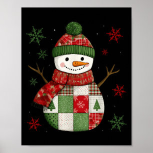 Patchwork Snowman Retro Funny Christmas Snowman Ho Poster