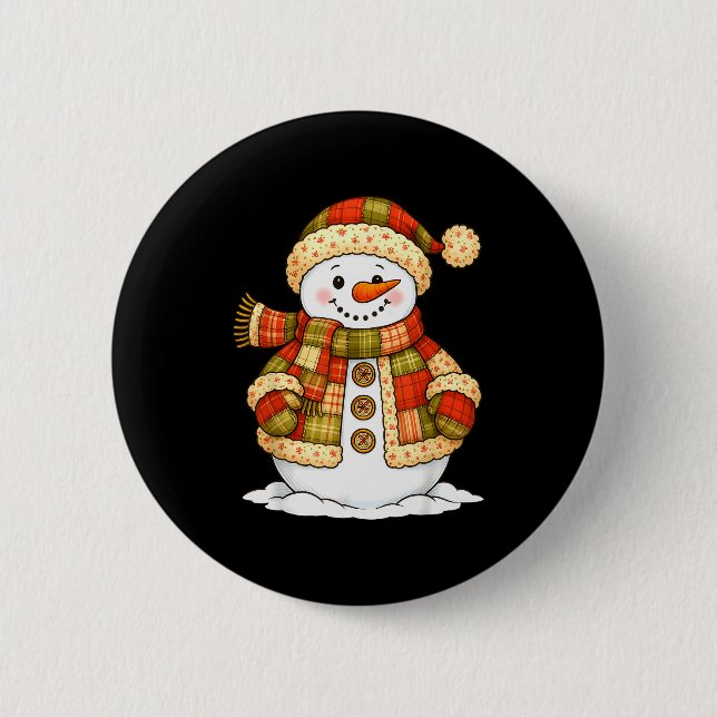 Patchwork Snowman Retro Funny Snowman Holiday Chri 6 Cm Round Badge (Front)