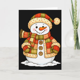 Patchwork Snowman Retro Funny Snowman Holiday Chri Card