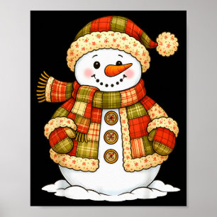 Patchwork Snowman Retro Funny Snowman Holiday Chri Poster