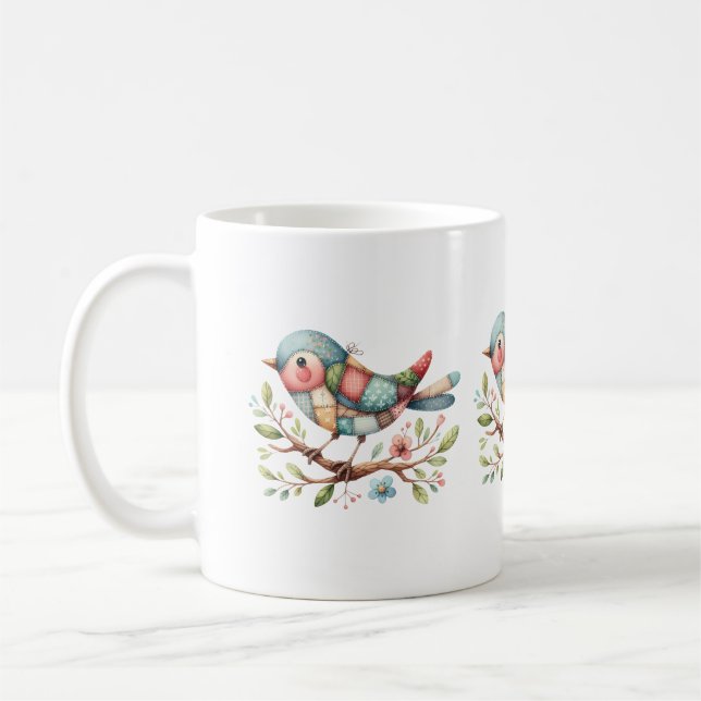 Patchwork Songbird on Blooming Branch Coffee Mug (Left)