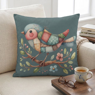 Patchwork Songbird on Blooming Branch Cushion