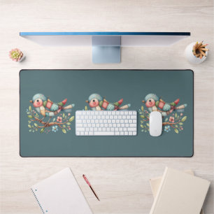 Patchwork Songbird on Blooming Branch Desk Mat