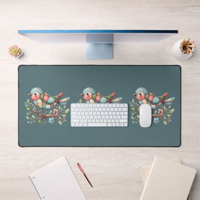 Patchwork Songbird on Blooming Branch Desk Mat (Office 1)