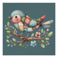 Patchwork Songbird on Blooming Branch