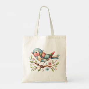 Patchwork Songbird on Blooming Branch Tote Bag