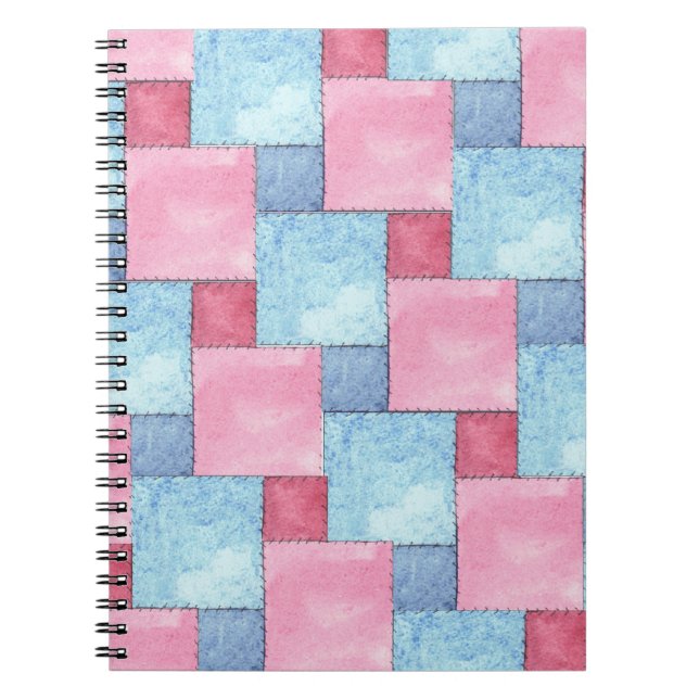 Patchwork Spiral Notebook, Pinks, Blues Spiral Notebook (Front)