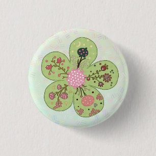 patchwork spring flower 3 cm round badge