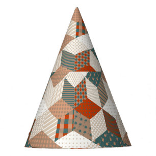 Patchwork Stars Vintage Brown Green Party Hat