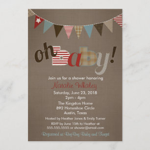 Patchwork Stitch Rustic Quilt Banner Baby Shower Invitation