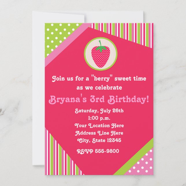 Patchwork Strawberry Girls Cute Party Invitation (Front)