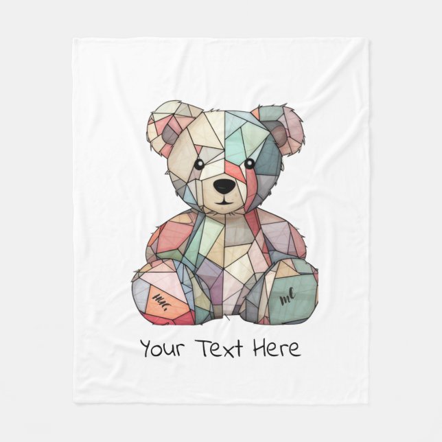 Patchwork Style Baby Bear & Heart Motif  Fleece Blanket (Front)