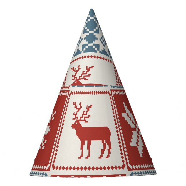 Patchwork Style: Christmas Ornamental Pattern Party Hat (Front)