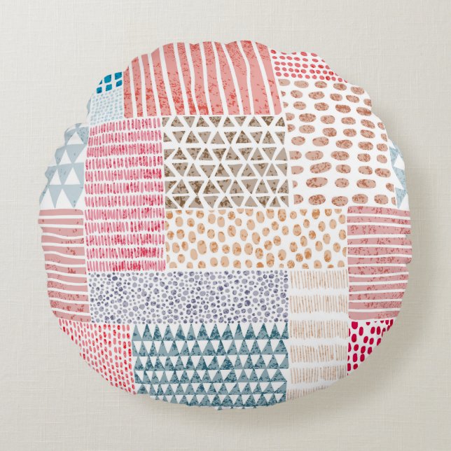 Patchwork Style Cute Doodle Pattern Round Cushion (Front)