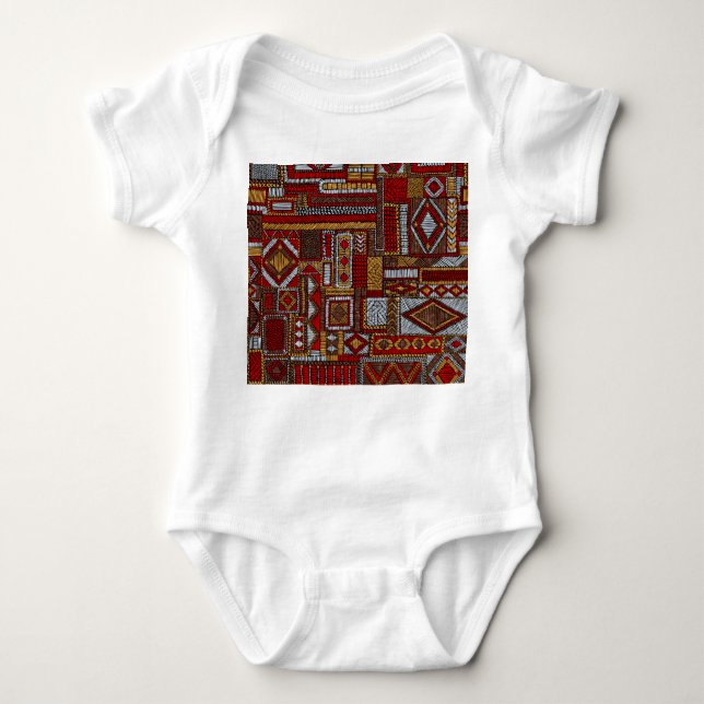 Patchwork Style Embroidered Ethnic Print Baby Bodysuit (Front)