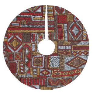 Patchwork Style Embroidered Ethnic Print Brushed Polyester Tree Skirt