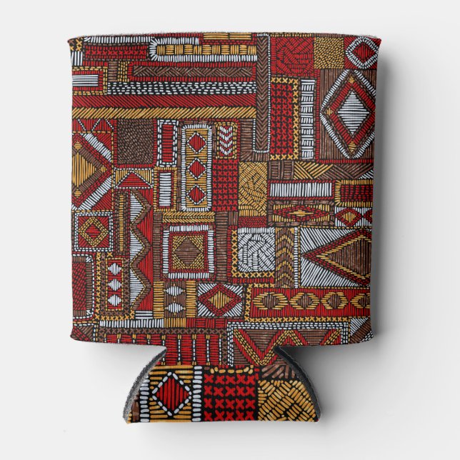 Patchwork Style Embroidered Ethnic Print Can Cooler (Front)