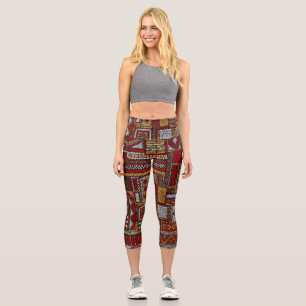 Patchwork Style Embroidered Ethnic Print Capri Leggings