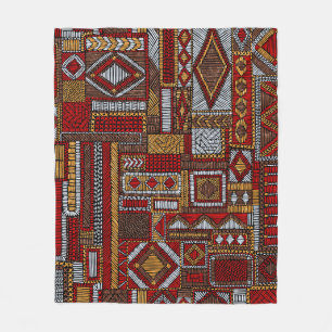 Patchwork Style Embroidered Ethnic Print Fleece Blanket