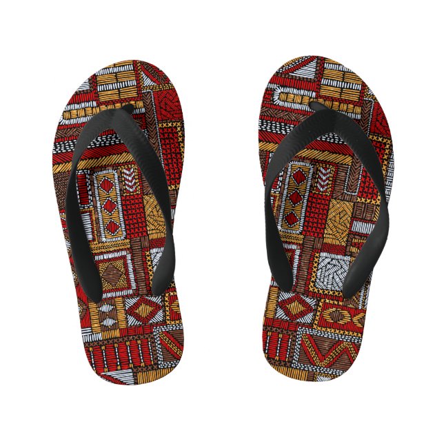 Patchwork Style Embroidered Ethnic Print Kid's Jandals (Footbed)