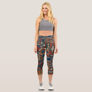 Patchwork Style Embroidered Vintage Print Capri Leggings