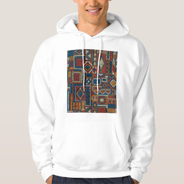 Patchwork Style Embroidered Vintage Print Hoodie (Front)