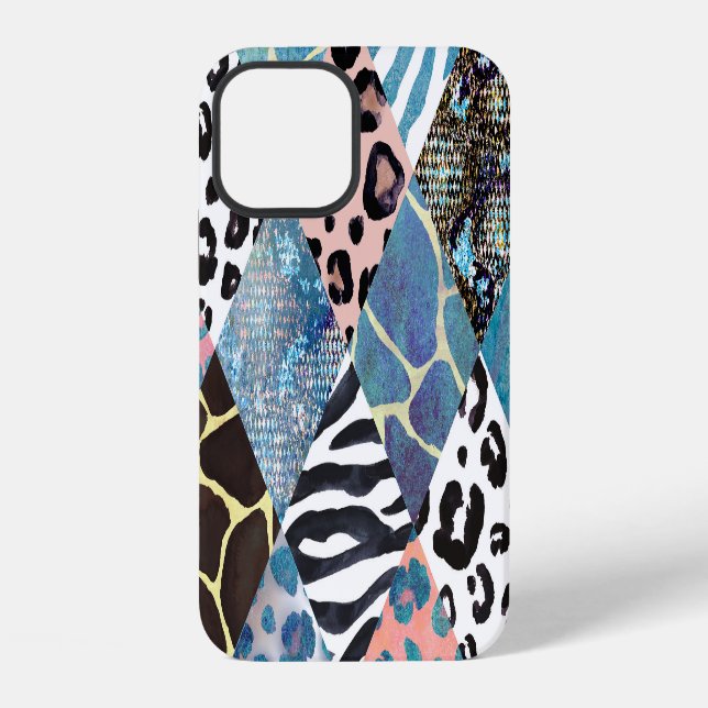 Patchwork style, watercolor collage pattern. iPhone case (Back)