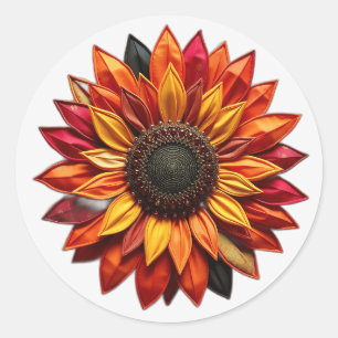 Patchwork Sunflower in Sunset Colours Classic Round Sticker