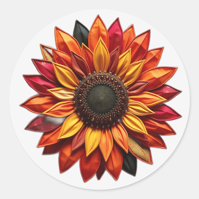 Patchwork Sunflower in Sunset Colours Classic Round Sticker (Front)