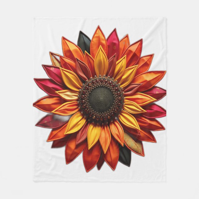 Patchwork Sunflower in Sunset Colours Fleece Blanket (Front)