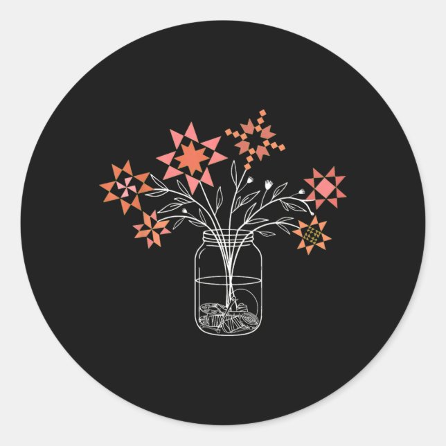 Patchwork sy Jar Funny Quilt Block Flower Classic Round Sticker (Front)